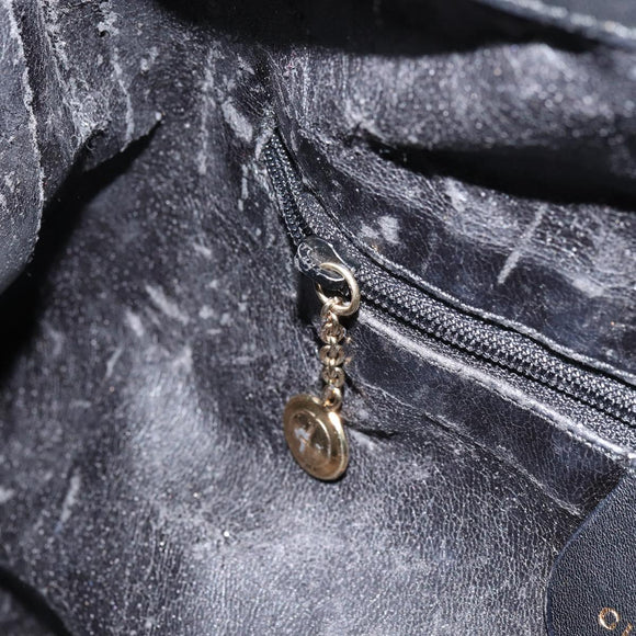 GUCCI Bamboo Hand Bag Leather Black Gold Auth 156870