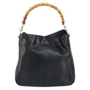 GUCCI Bamboo Hand Bag Leather Black Gold Auth 156870-13