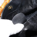 GUCCI Bamboo Hand Bag Leather Black Gold Auth 156870-12