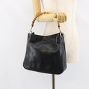 GUCCI Bamboo Hand Bag Leather Black Gold Auth 156870-21