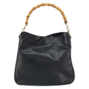 GUCCI Bamboo Hand Bag Leather Black Gold Auth 156870-2