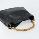 GUCCI Bamboo Hand Bag Leather Black Gold Auth 156870-6