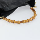 GUCCI Bamboo Hand Bag Leather Black Gold Auth 156870-7