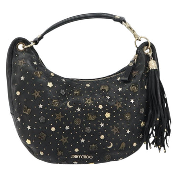 Jimmy Choo Studs Hand Bag Leather Black Gold Auth 156871 - 0
