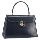 GUCCI Hand Bag Leather Navy Gold Auth 156872-1