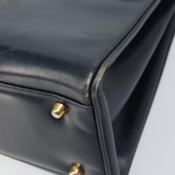 GUCCI Hand Bag Leather Navy Gold Auth 156872