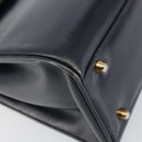 GUCCI Hand Bag Leather Navy Gold Auth 156872-14