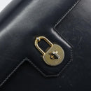 GUCCI Hand Bag Leather Navy Gold Auth 156872-17