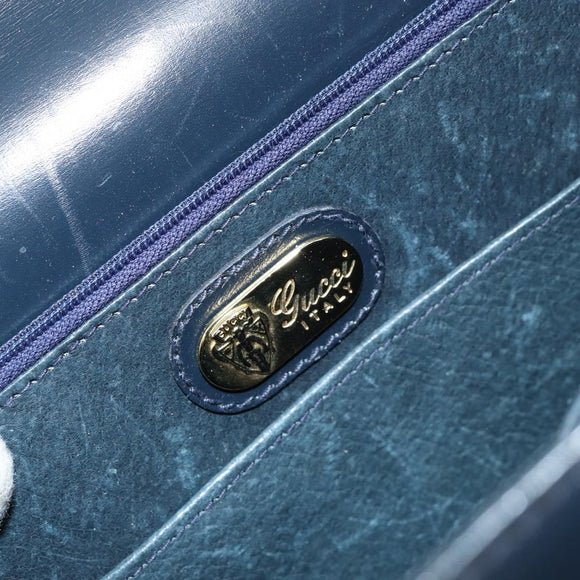 GUCCI Hand Bag Leather Navy Gold Auth 156872