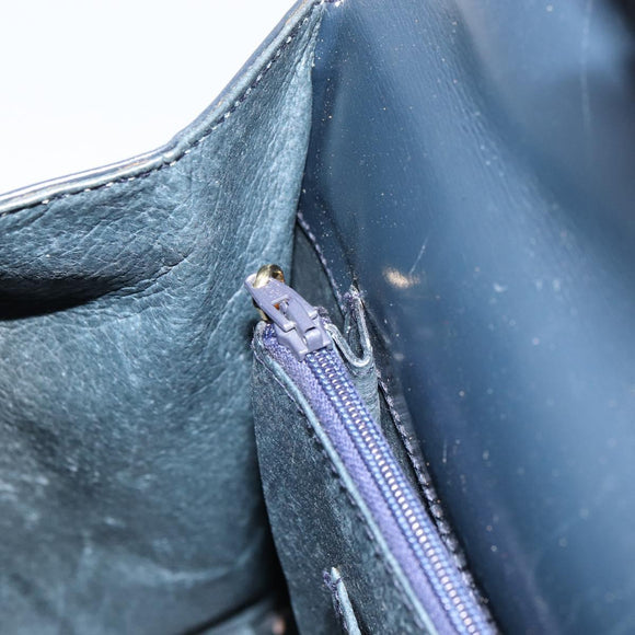 GUCCI Hand Bag Leather Navy Gold Auth 156872