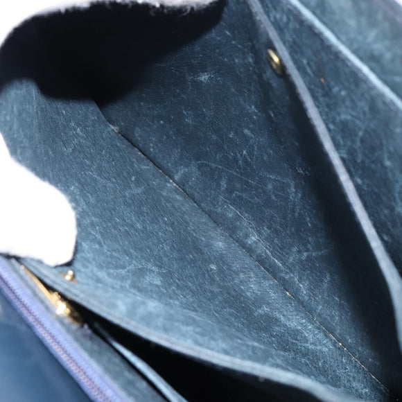 GUCCI Hand Bag Leather Navy Gold Auth 156872