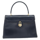 GUCCI Hand Bag Leather Navy Gold Auth 156872-13