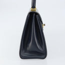 GUCCI Hand Bag Leather Navy Gold Auth 156872-3