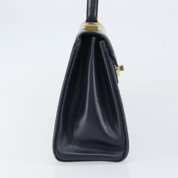 GUCCI Hand Bag Leather Navy Gold Auth 156872