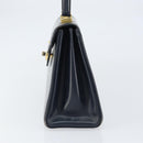 GUCCI Hand Bag Leather Navy Gold Auth 156872-4