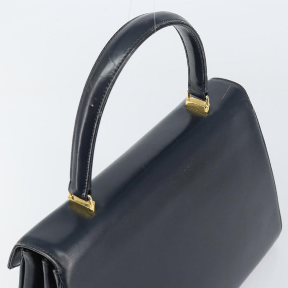 GUCCI Hand Bag Leather Navy Gold Auth 156872