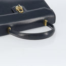 GUCCI Hand Bag Leather Navy Gold Auth 156872-7