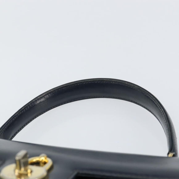 GUCCI Hand Bag Leather Navy Gold Auth 156872