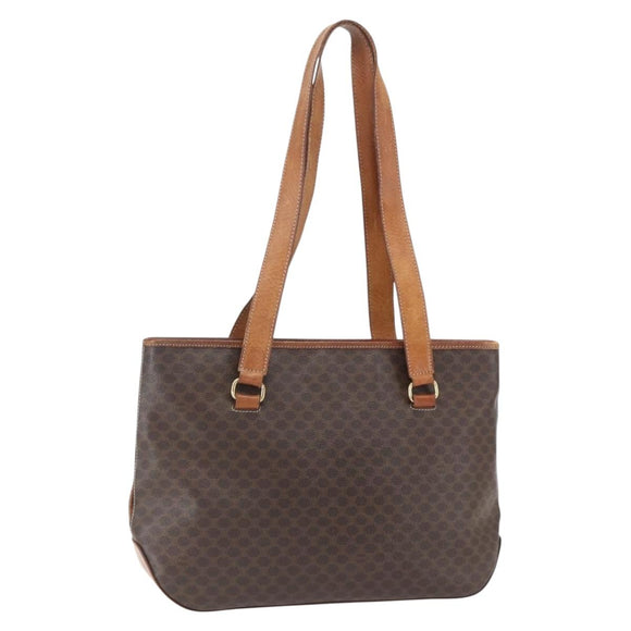 CELINE Macadam Canvas Tote Bag PVC Leather Brown Gold Auth 156873