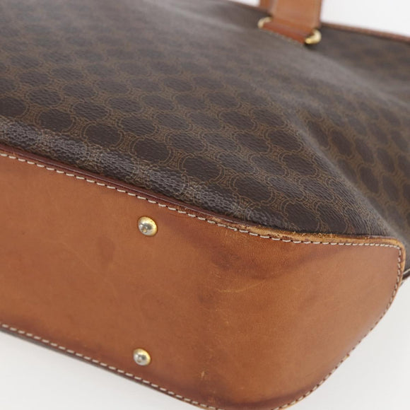 CELINE Macadam Canvas Tote Bag PVC Leather Brown Gold Auth 156873