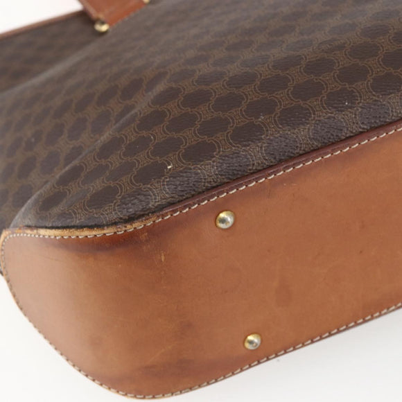 CELINE Macadam Canvas Tote Bag PVC Leather Brown Gold Auth 156873