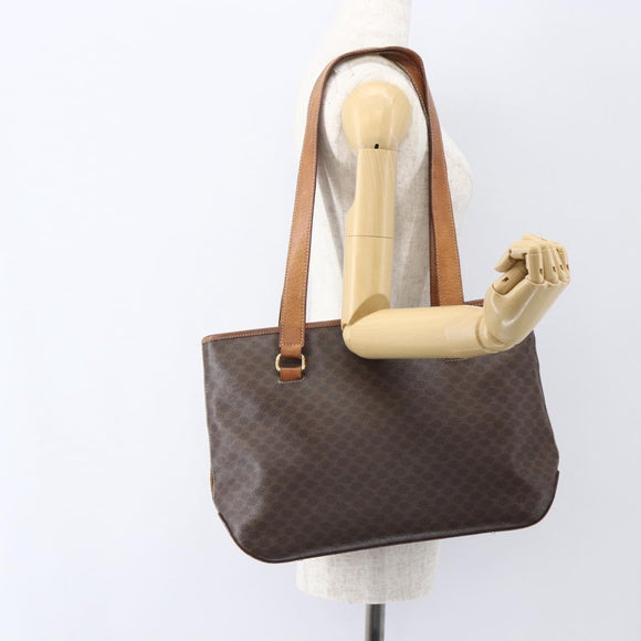 CELINE Macadam Canvas Tote Bag PVC Leather Brown Gold Auth 156873