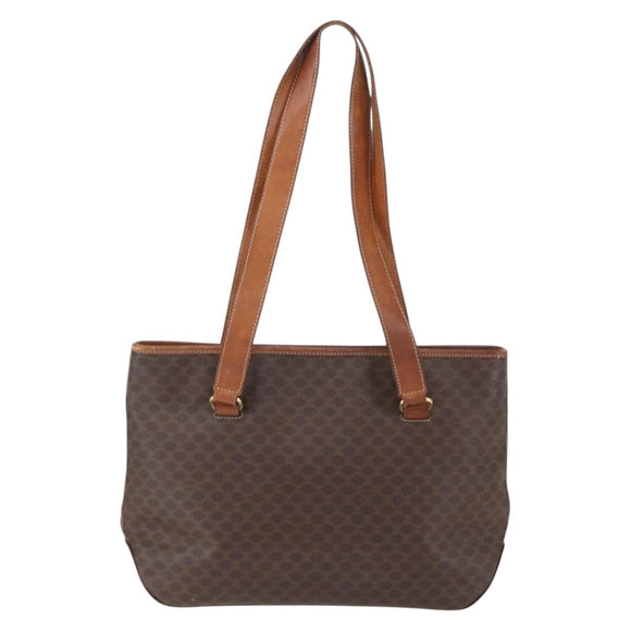 CELINE Macadam Canvas Tote Bag PVC Leather Brown Gold Auth 156873