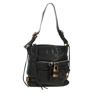 Chloe Paddington Shoulder Bag Leather Black Gold Silver Auth 156875V