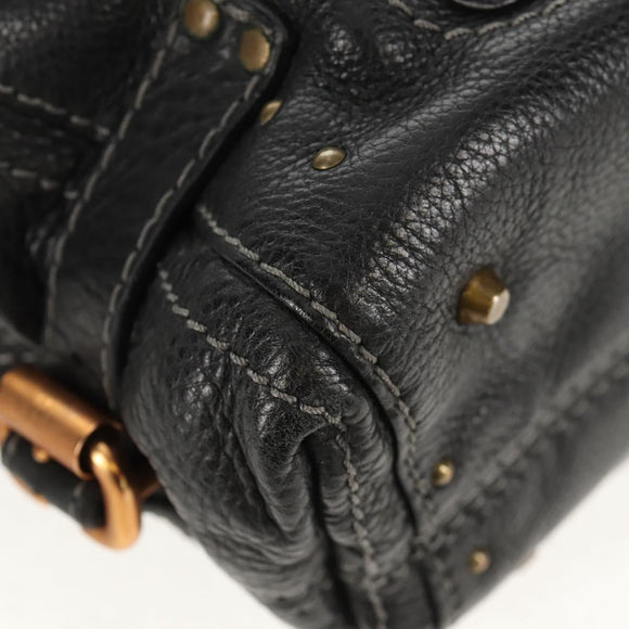 Chloe Paddington Shoulder Bag Leather Black Gold Silver Auth 156875V