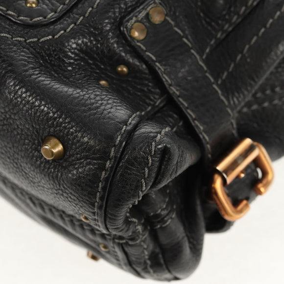 Chloe Paddington Shoulder Bag Leather Black Gold Silver Auth 156875V