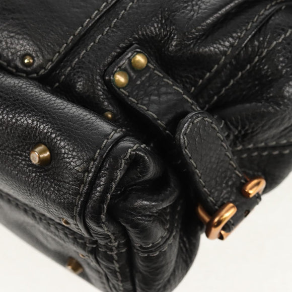 Chloe Paddington Shoulder Bag Leather Black Gold Silver Auth 156875V