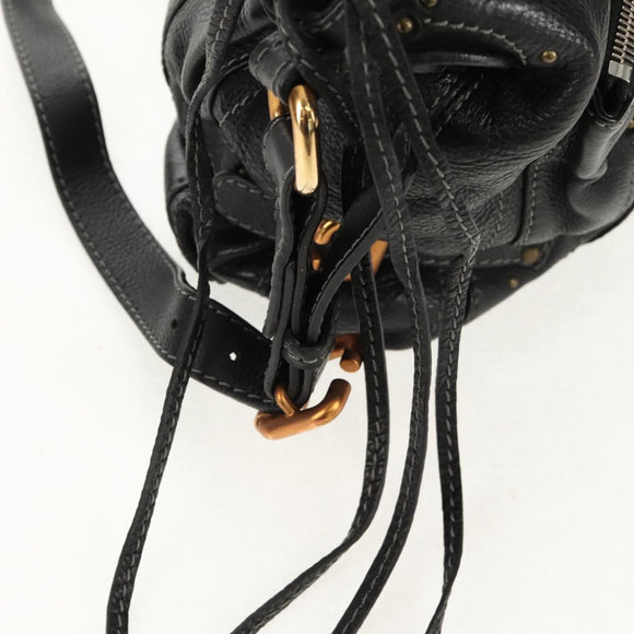 Chloe Paddington Shoulder Bag Leather Black Gold Silver Auth 156875V