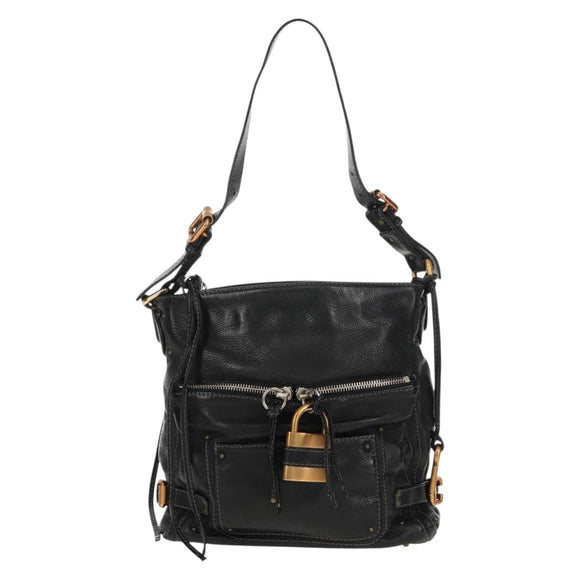 Chloe Paddington Shoulder Bag Leather Black Gold Silver Auth 156875V