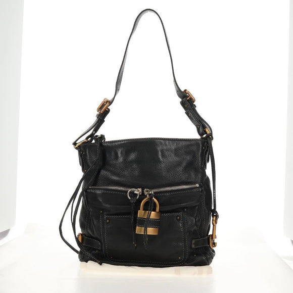 Chloe Paddington Shoulder Bag Leather Black Gold Silver Auth 156875V