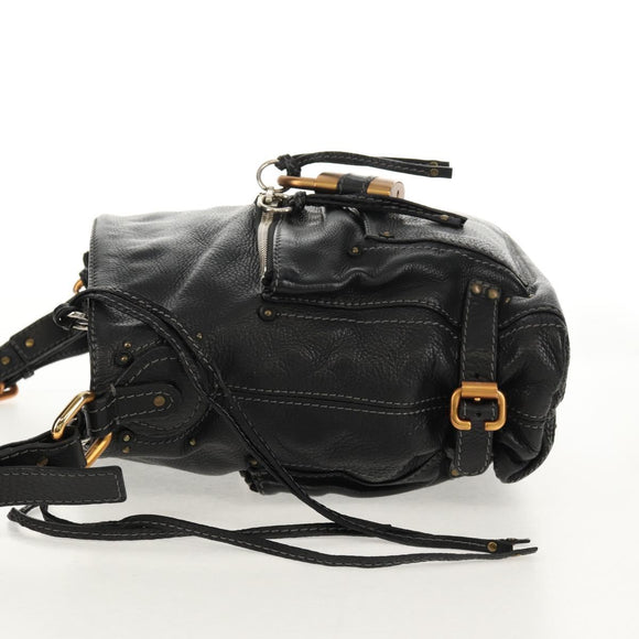 Chloe Paddington Shoulder Bag Leather Black Gold Silver Auth 156875V