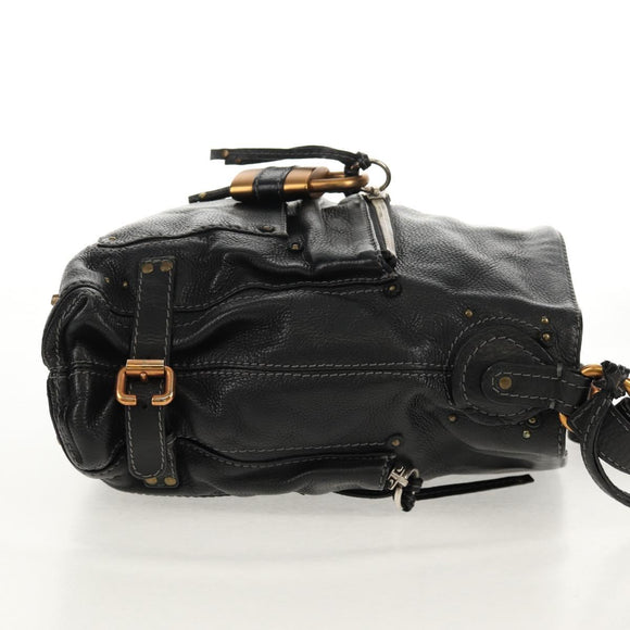 Chloe Paddington Shoulder Bag Leather Black Gold Silver Auth 156875V