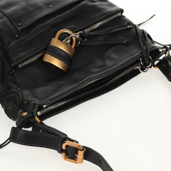 Chloe Paddington Shoulder Bag Leather Black Gold Silver Auth 156875V