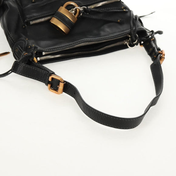 Chloe Paddington Shoulder Bag Leather Black Gold Silver Auth 156875V