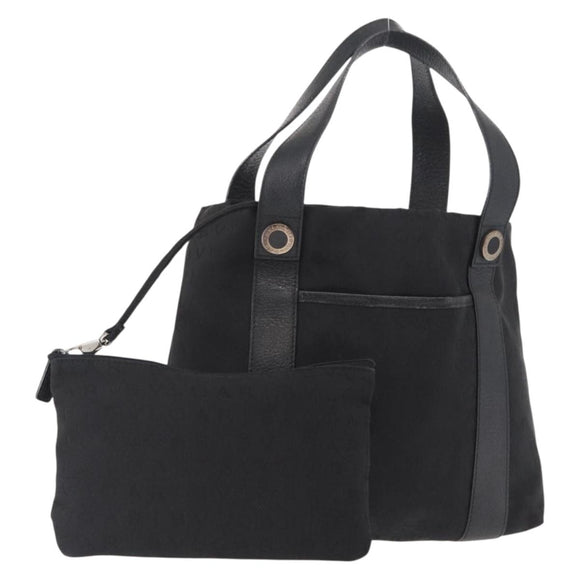 BVLGARI Logo Mania Tote Bag Canvas Black Silver Auth 156876