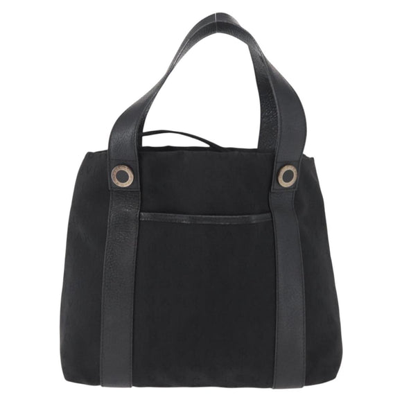 BVLGARI Logo Mania Tote Bag Canvas Black Silver Auth 156876