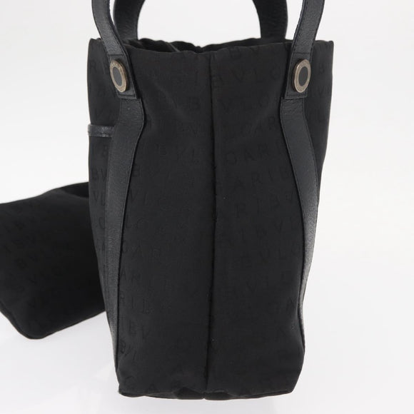 BVLGARI Logo Mania Tote Bag Canvas Black Silver Auth 156876