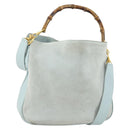 GUCCI Bamboo Hand Bag Suede 2way Light Blue Gold 001 1638 2615 Auth 156879-1