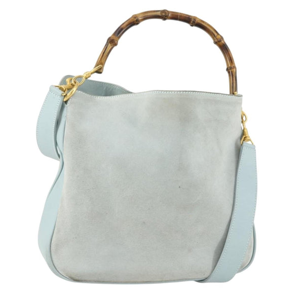GUCCI Bamboo Hand Bag Suede 2way Light Blue Gold 001 1638 2615 Auth 156879