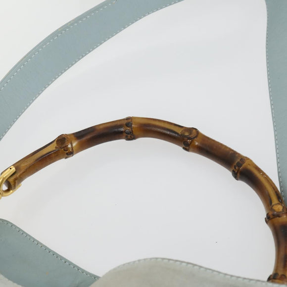 GUCCI Bamboo Hand Bag Suede 2way Light Blue Gold 001 1638 2615 Auth 156879