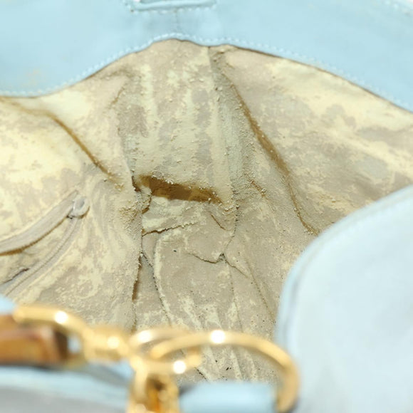 GUCCI Bamboo Hand Bag Suede 2way Light Blue Gold 001 1638 2615 Auth 156879