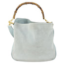 GUCCI Bamboo Hand Bag Suede 2way Light Blue Gold 001 1638 2615 Auth 156879-13