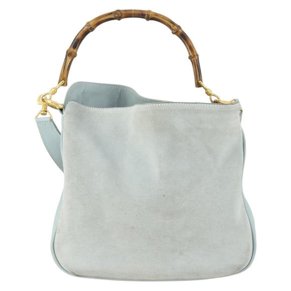 GUCCI Bamboo Hand Bag Suede 2way Light Blue Gold 001 1638 2615 Auth 156879