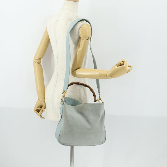 GUCCI Bamboo Hand Bag Suede 2way Light Blue Gold 001 1638 2615 Auth 156879