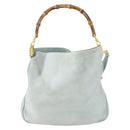 GUCCI Bamboo Hand Bag Suede 2way Light Blue Gold 001 1638 2615 Auth 156879-2