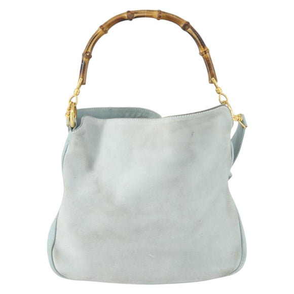 GUCCI Bamboo Hand Bag Suede 2way Light Blue Gold 001 1638 2615 Auth 156879